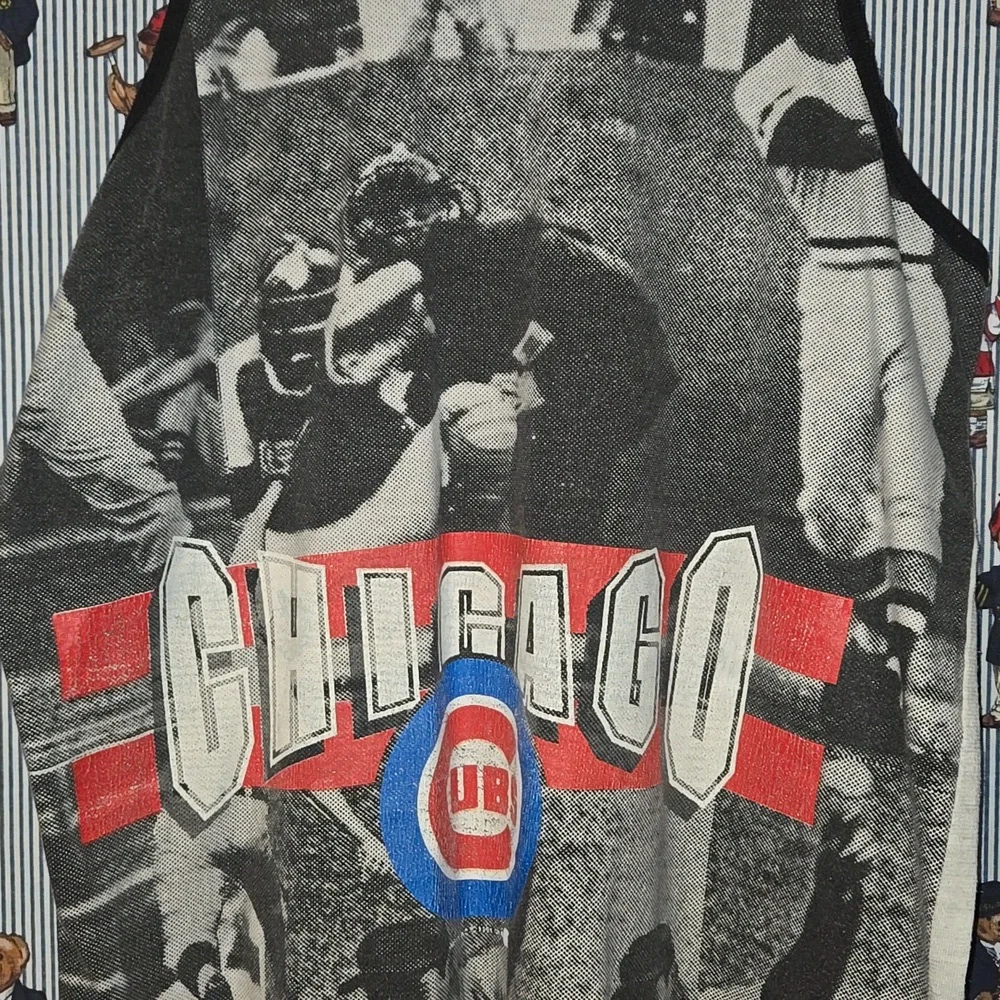 Vintage 1991 Chicago Cubs All Over Print Tank Top Rare Black White